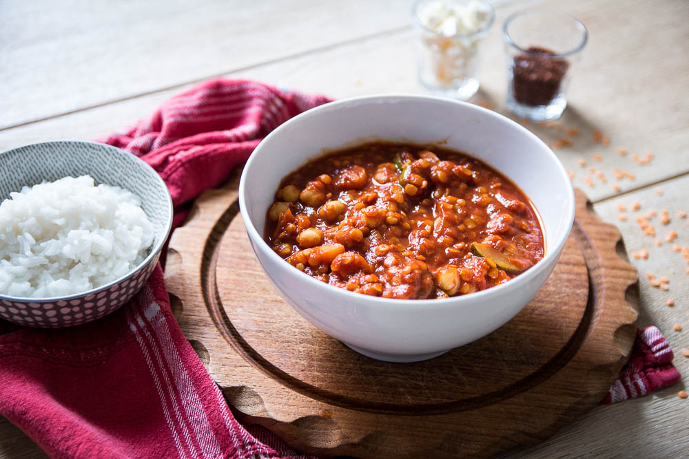 Indisches Rotes Linsen Dal mit Kichererbsen Momentgenuss